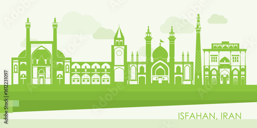 Green Skyline panorama of city of Isfahan, Iran  - vector illustration