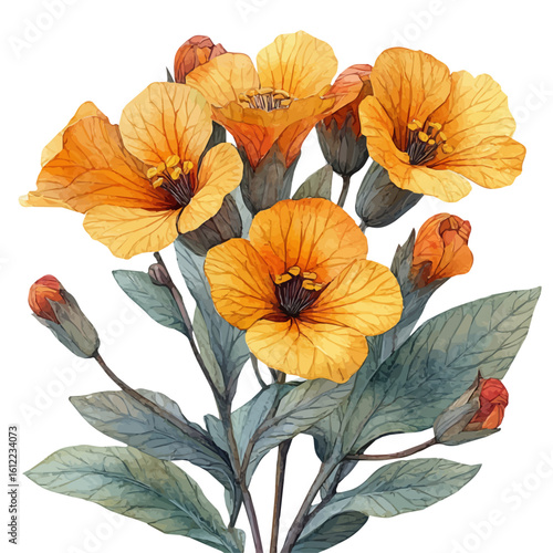 Calceolaria Flower, watercolor drawing vector, isolated on a white background.