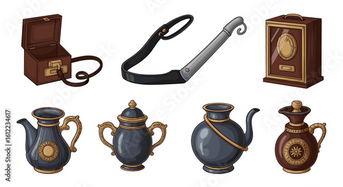 Antique steampunk collection with old items and beautiful craftsmanship showcased