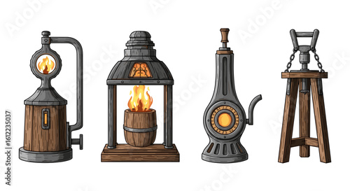 Steampunk lamps collection with various vintage and unique metal designs