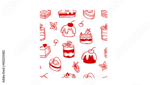 Sweeten any project with this vibrant dessert pattern, perfect for invitations, backgrounds, and menus featuring cakes, berries, and whimsical treats