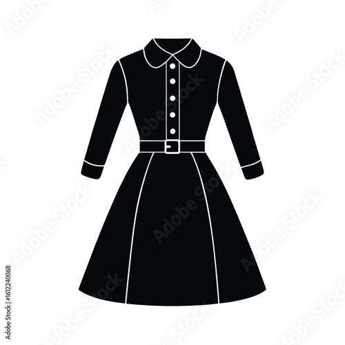 Classic black dress silhouette with belt detail