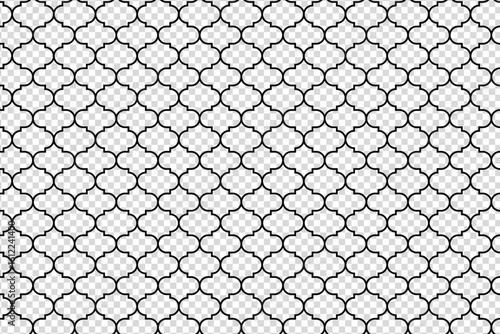 seamless vector pattern featuring a traditional Moroccan trellis design in black lines on a transparent background.