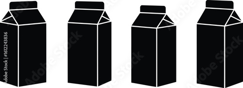 Juice Carton Silhouette Icon Vector Set - Drink, Beverage, Packaging