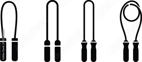 Jump Rope Silhouette Icon Vector Set - Exercise, Play, Fitness