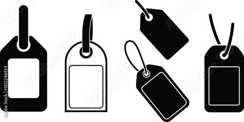 Luggage Tag Silhouette Icon Vector Set – Travel Accessory and Identification Label