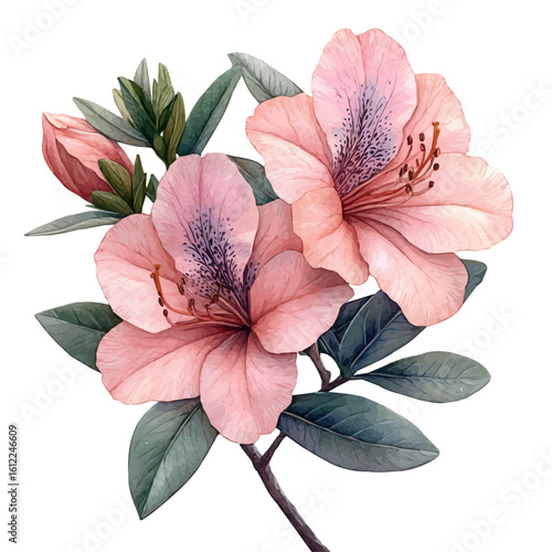 Azalea Flower, watercolor illustration vector, isolated on a white background.