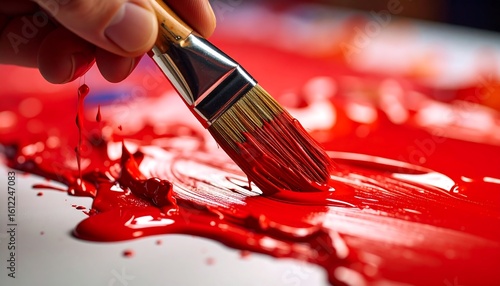 Artist applying red paint