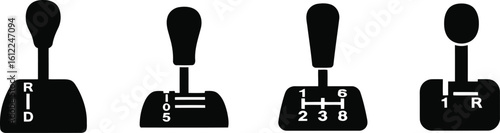 Gear Lever Silhouette Icon Vector Set – Vehicle Control and Transmission Part