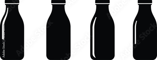 Milk Bottle Silhouette Icon Vector Set – Dairy Container and Beverage Packaging