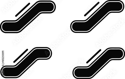 Escalator Side Silhouette Icon Vector Set – Moving Staircase and Transportation Component