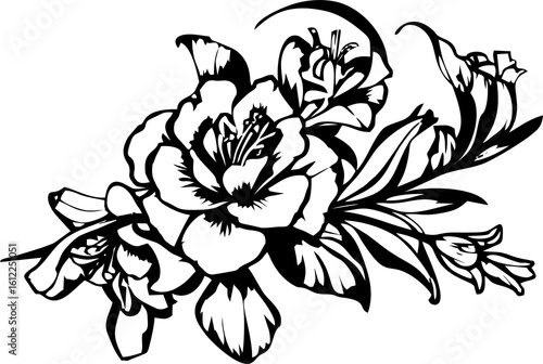 Wallpaper Mural black graphic drawing of a rose flower on a white background, isolated element, decor Torontodigital.ca