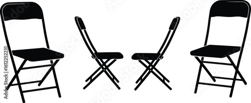 Folding Chair Silhouette Icon Vector Set – Portable Seating and Event Furniture