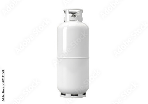 A white propane gas tank stands ready for use, isolated on transparent background
