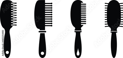 Hairbrush Handle Silhouette Icon Vector Set – Grooming Tool and Personal Care