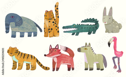 Animal wildlife watercolor vector illustration set.