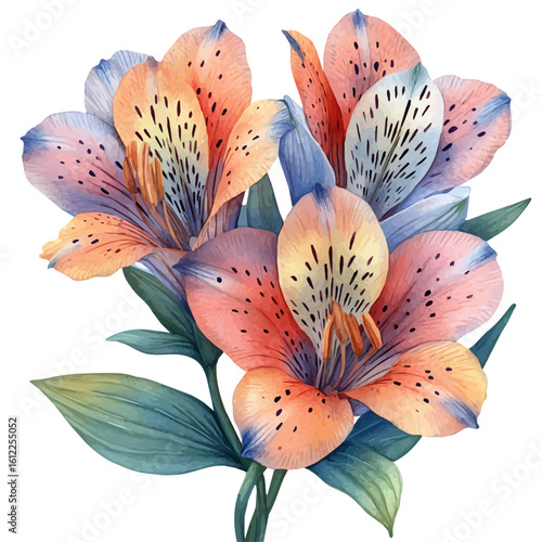 watercolor of Alstroemeria Flower, vector, isolated on a white background.