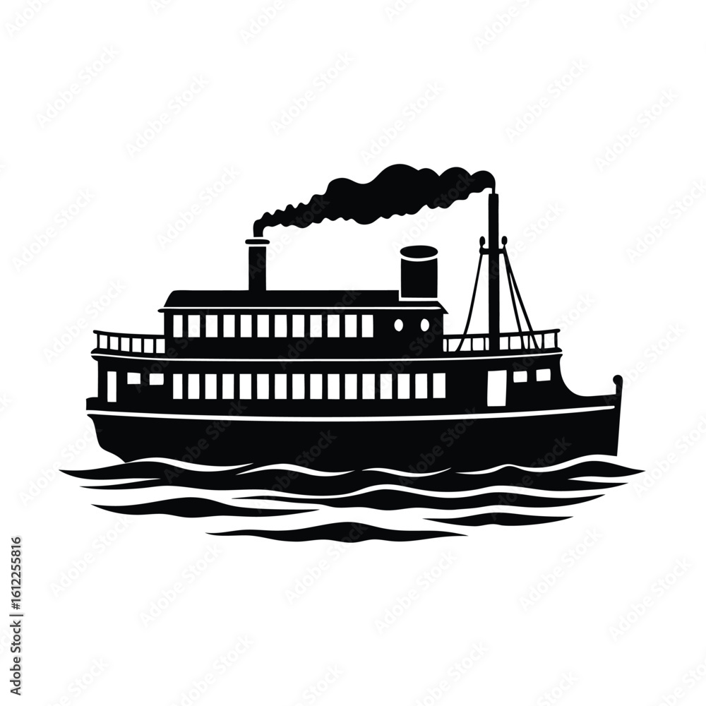 Obraz premium Vintage steamship silhouette traveling on water