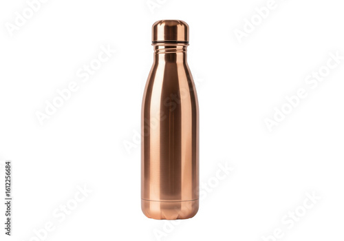 A coppercolored metal water bottle isolated on transparent background