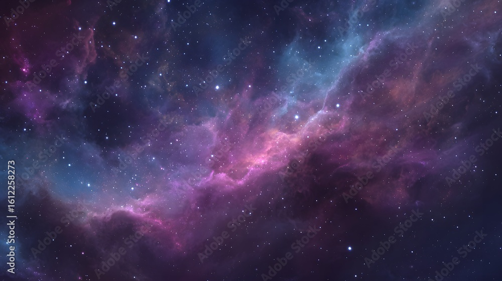 Wide angle realistic scene of nebula cloud deep space with vivid pinks purples and blues blending naturally millions of bright scattered stars cinematic cosmic glow and hyper realistic texture details Wide angle realistic scene of nebula cloud deep space with vivid pinks purples and blues blending naturally millions of bright scattered stars cinematic cosmic glow and hyper realistic texture details