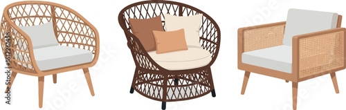 Collection of Stylish Wicker Armchairs, Perfect for Interior Design