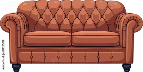 3D Render of a Comfortable Brown Leather Chesterfield Sofa
