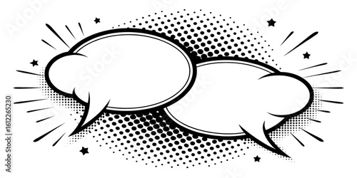 Speech bubbles with comic burst design in black and white  