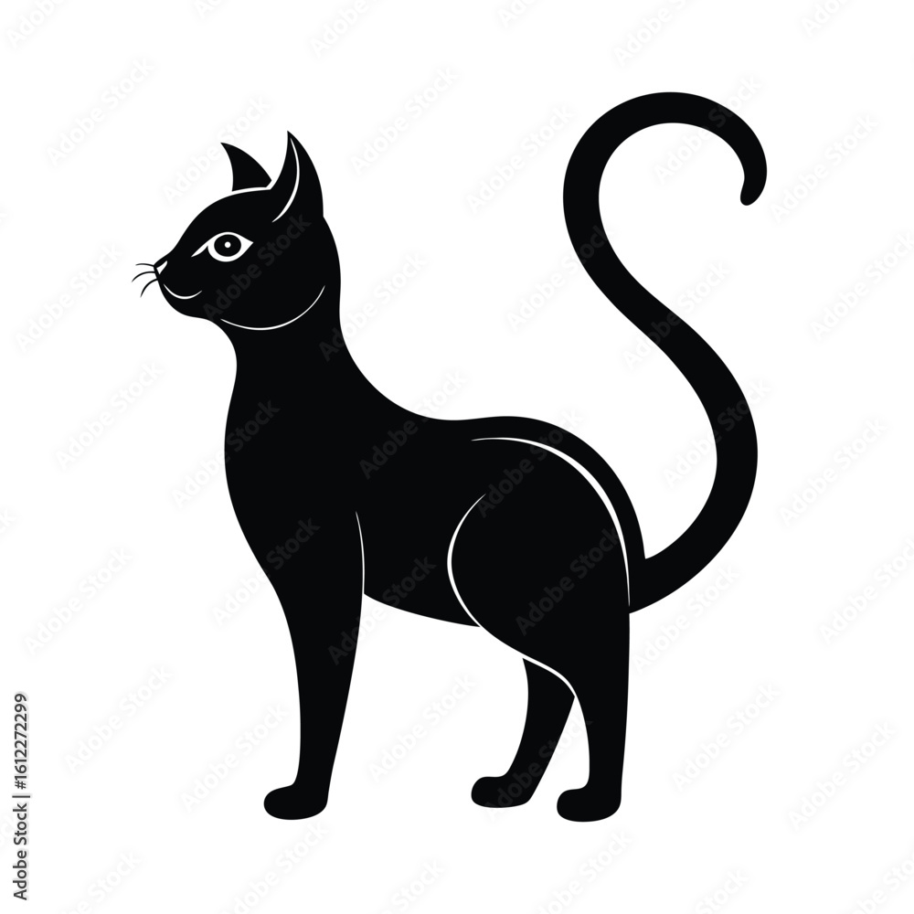 Obraz premium Elegant black cat silhouette standing profile view