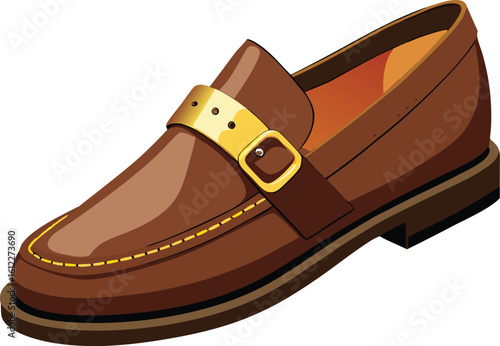 Classic brown leather loafer with gold buckle