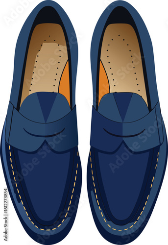 Stylish navy blue loafer shoes top view vector