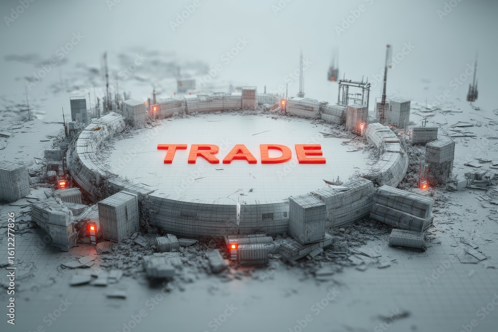 Fototapeta premium Digital representation of trade concept with industrial elements and containers