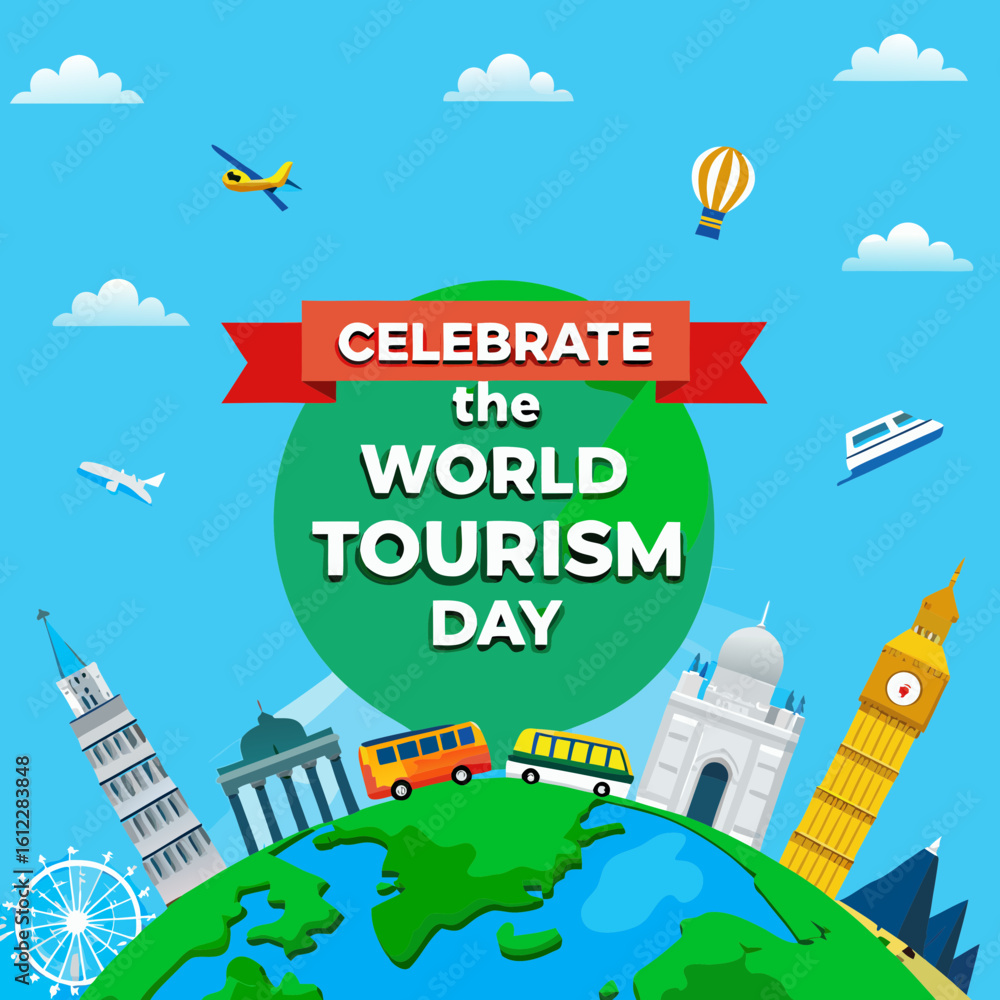 Fototapeta premium World Tourism Day Poster Vector Illustration