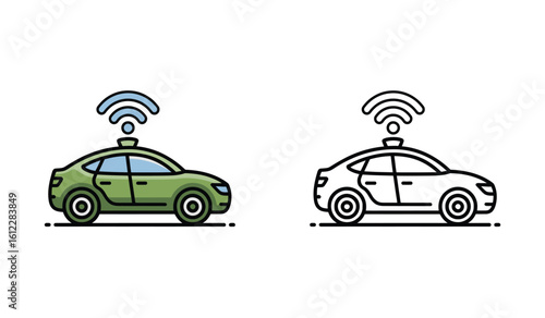 Autonomous Car Icon Set Featuring Connected Technology and Driverless Vehicle Illustration