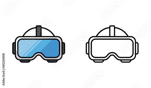 VR Headset in Color and Line Art Style Digital Illustration