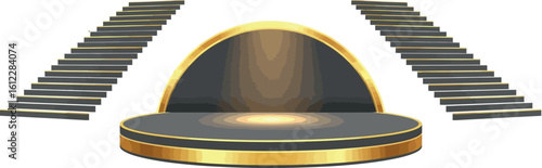 Elegant Stage Featuring Stairs, Golden Accents, and a Modern Presentation Style