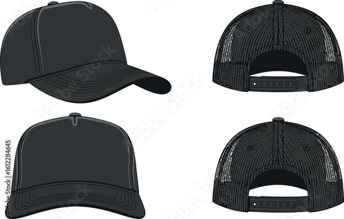 3D Render of a Dark Gray Baseball Cap, Front and Back Views, Sportswear Accessory