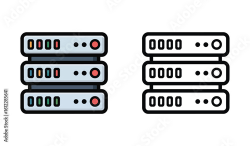 Data Servers Stack Illustration for Digital Infrastructure and IT Resources in Two Styles
