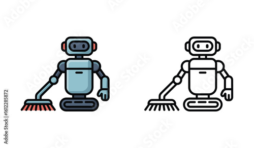 Modern Cleaning Robot Design with Brush and Two Renderings