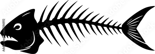 fish bone logo silhouette vector illustration, fish skeleton logo icon silhouette, fishbone silhouette swimming vector illustration, skeleton of fish vector silhouette logo design on white background