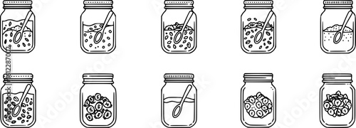 Overnight oats jar outline icon vector
