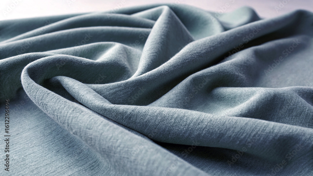 Fototapeta premium Soft Blue Gray Fabric with Subtle Texture, Natural Folds and Wrinkles