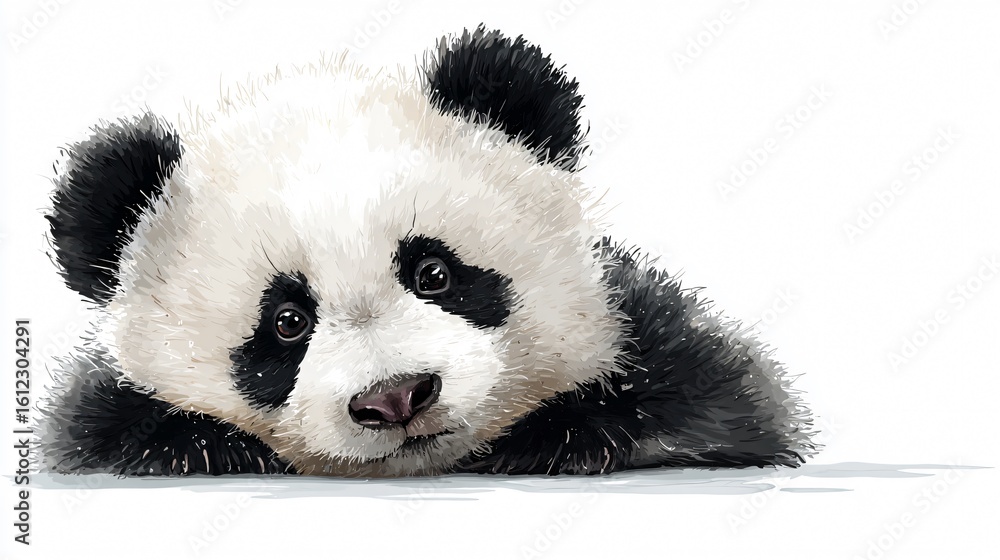 Fototapeta premium Adorable Young Panda Cub on White Background - High Quality Stock Photo