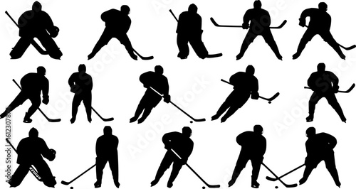 Set of hockey silhouette vector illustration