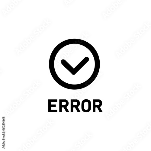 Minimalist vector  of the word "ERROR" and check symbol, indicating a failed or delayed action.
