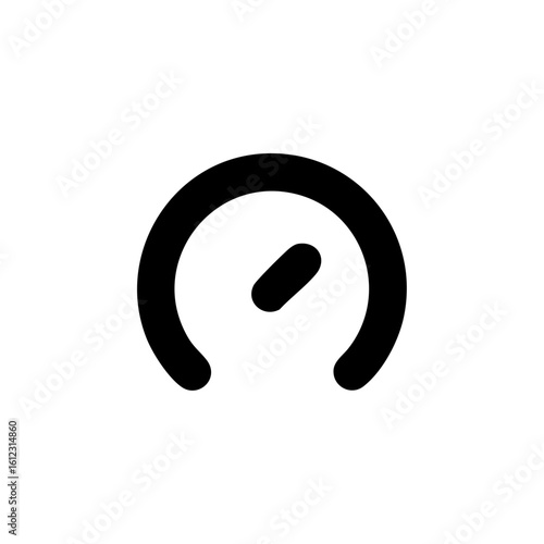 Minimalist vector icon of a speedometer dial with a gauge needle, representing system performance, speed test, or dashboard status in UI design.
