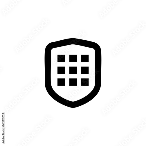 Minimalist vector logo of a numeric keypad inside a shield symbolizing secure login, password protection, and access control.
