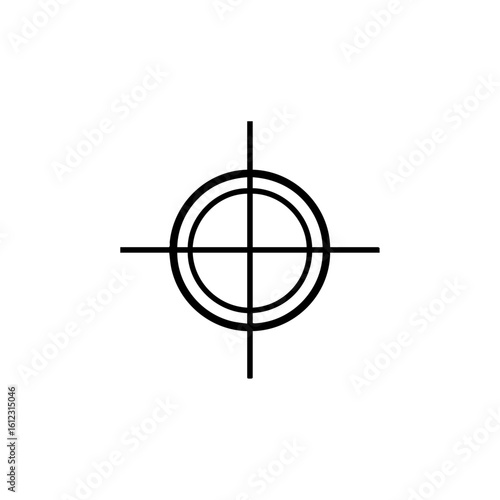 Flat icon of a precision sniper scope with a circular crosshair, used for targeting, security, or military vector design.


