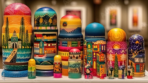 Wallpaper Mural Vibrant Hand-Painted Matryoshka Dolls Showcase Cityscapes and Landscapes Torontodigital.ca