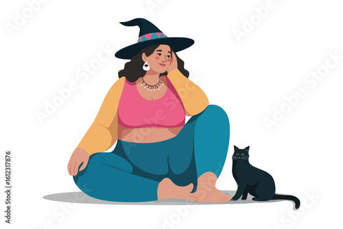 Cute fantasy cartoon style halloween witch character