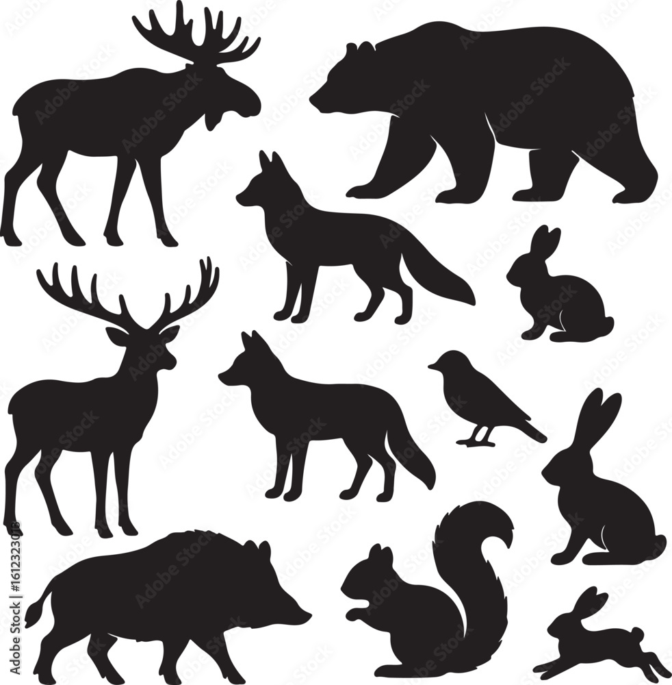 Fototapeta premium vector set forest_animal_silhouettes on white background